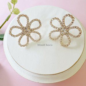 Gold Tone Crystal Cherry Blossom Stud Earrings